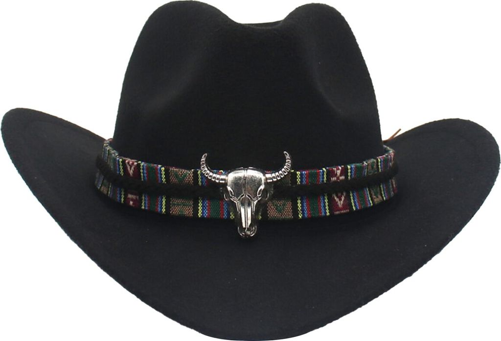 Western-Cowboyhut für Herren und Damen, breite Krempe, Sonnenschutz, Fedora-Strandhut, Cowgirl-Filzhut aus Wolle mit verstellbarem Riemen