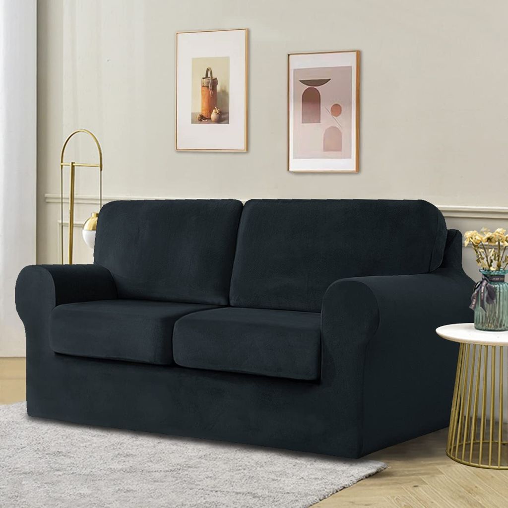 Samt-Stretch-Sofabezug mit separatem Rückenlehnenbezug und Sitzkissenbezug, Anti-Rutsch-Sessel-Sofa-Überzug mit Gummiband für Wohnzimmer (2-sitz...