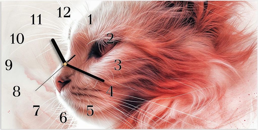 Wanduhr aus Glas mit Motiv Katze Profil Rouge- 60 x 30 cm - inkl. Aufhängesystem