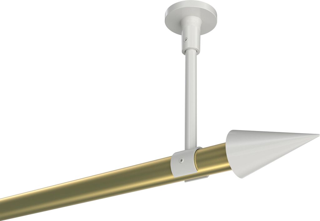 Interdeco Gardinenstange / Vorhangstange Messing-Optik / Weiß, Typ Sonette Savio (Kegel) ohne Ringe, Deckenmontage, 20 mm Ø 1-läufig, 440 cm