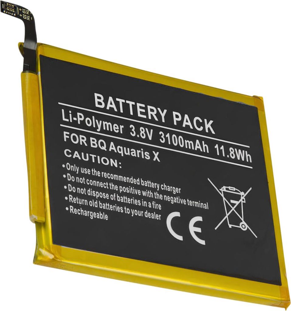 Avizar, Akku kompatibel BQ Aquaris X / X Pro 3.8V 3100mAh, Schwarz / Gelb