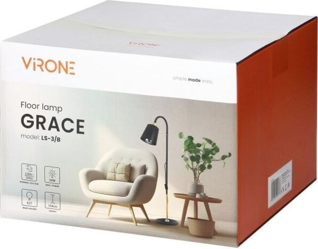 Stojací lampa Orno Virone GRACE LS-3/B, E27, max.18W, černá Obrázek produktu 