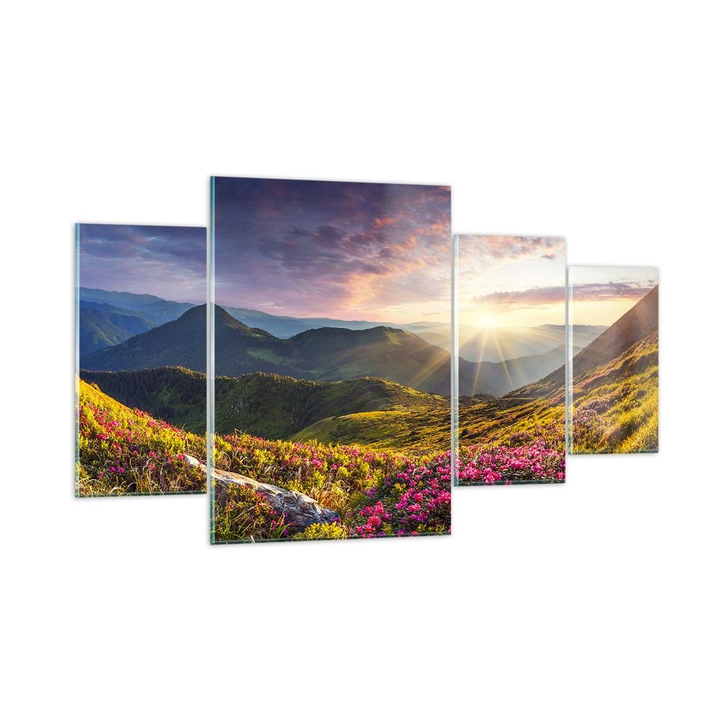 Bilder auf glas - Gebirge Wiese Landschaft Wald - 160x90cm - Glasbilder - Wandbilder - Kunstdruck - zum Aufhängen bereit - Wanddekoration aus Glas...