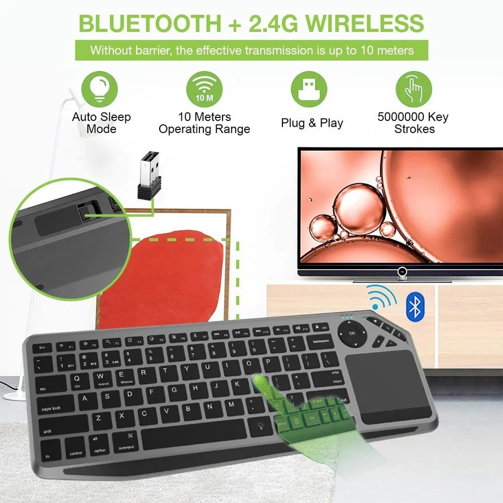 Techly Clavier sans fil Bluetooth et RF avec Touchpad LED RGB Azerty