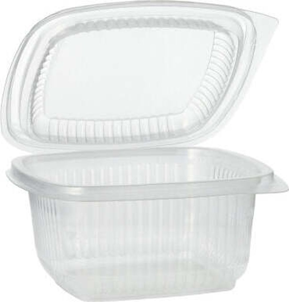Starpak 100 Verpackungsbecher mit Klappdeckeln, PP rechteckig 500 ml 6,3 cm x 12,5 cm x 13,1 cm transparent | Packung (100 Stück)
