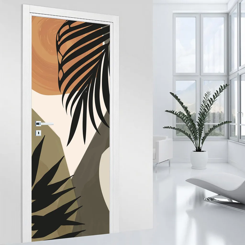 Sticker Porte Lumaléa Adhésif MAT Feuilles 73x205cm Résistant et Beau