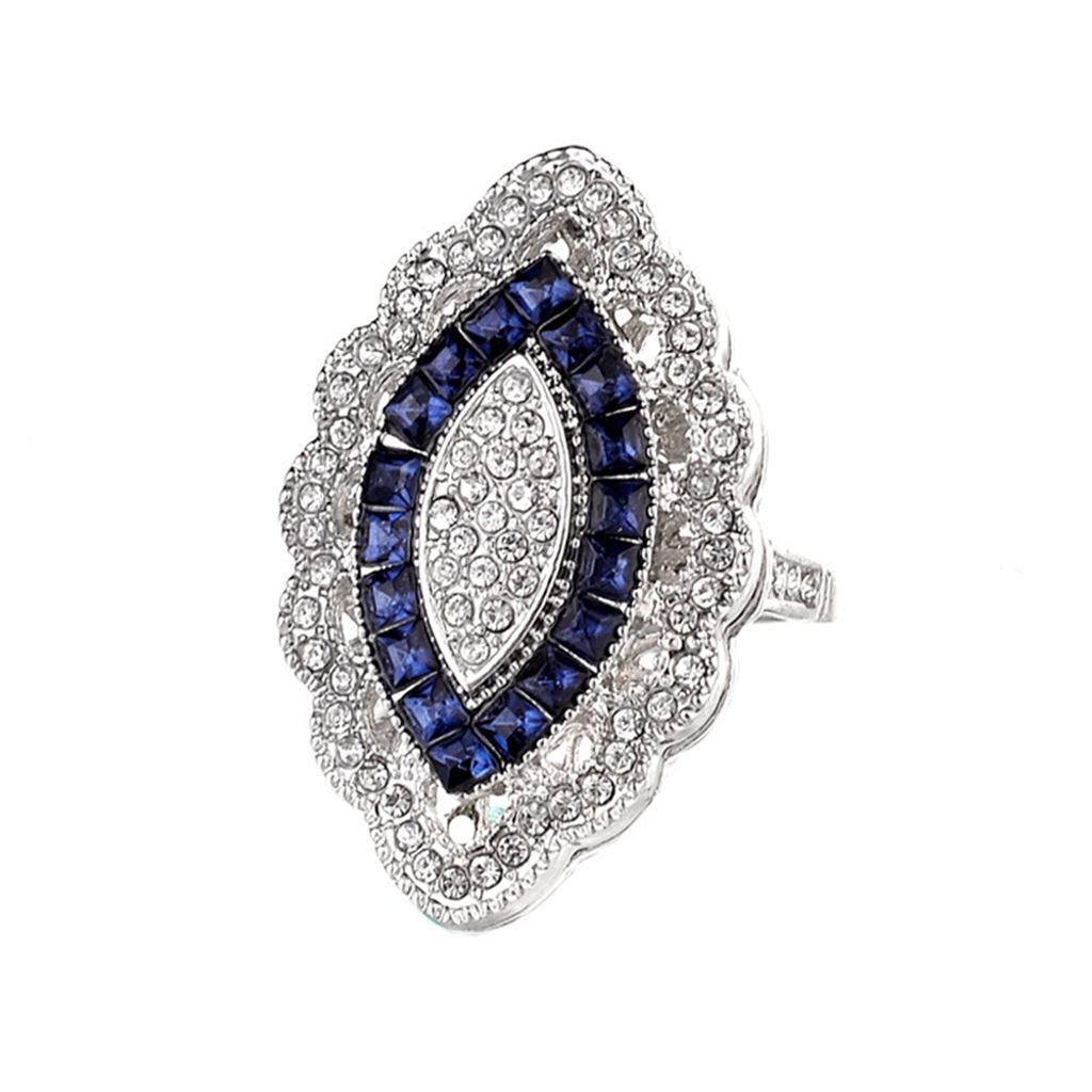 Eleganter Marquise-Form-Strass-Intarsien-Hochzeitsfeier-Frauen-Charme-Schmuck-Ring-Blau,US 6