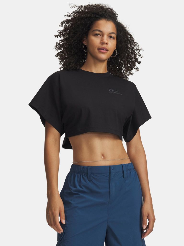 Under Armour Damen Cropped Script SS Tee-BLK XS