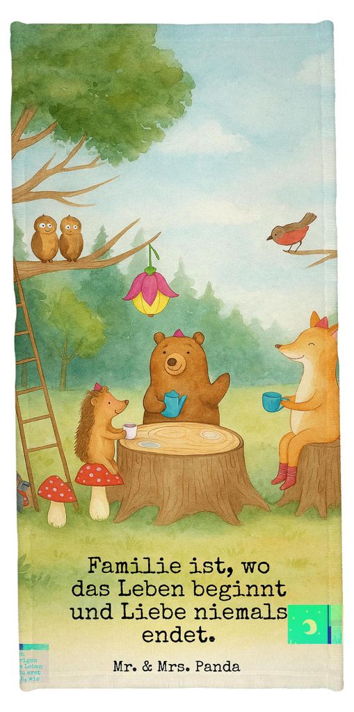Mr. & Mrs. Panda Strandtuch Waldtiere Picknick Design - Gelb Pastell - Geschenk, Badehandtuch, Hase, Maus, Duschtuch, Lustige Sprüche, Handtuch, B...