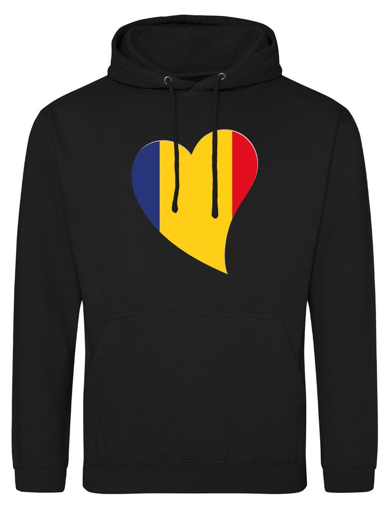 Huuraa Uni Hoodie Rumänien Flagge Herz S Deep Black Vegan Sweatshirt Geschenkidee