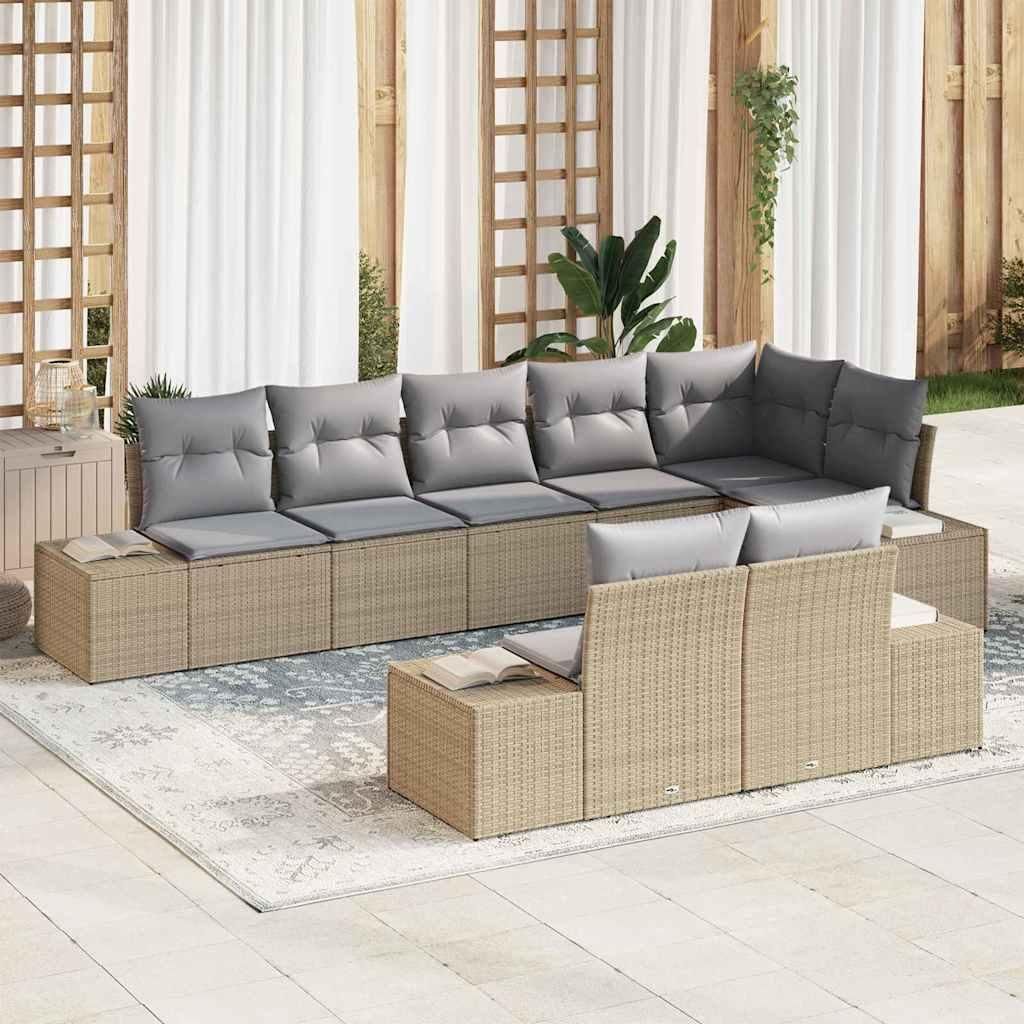 Maison Exclusive - Gartensofa-set 8 pcs Beige und Hellgrau Poly Rattan