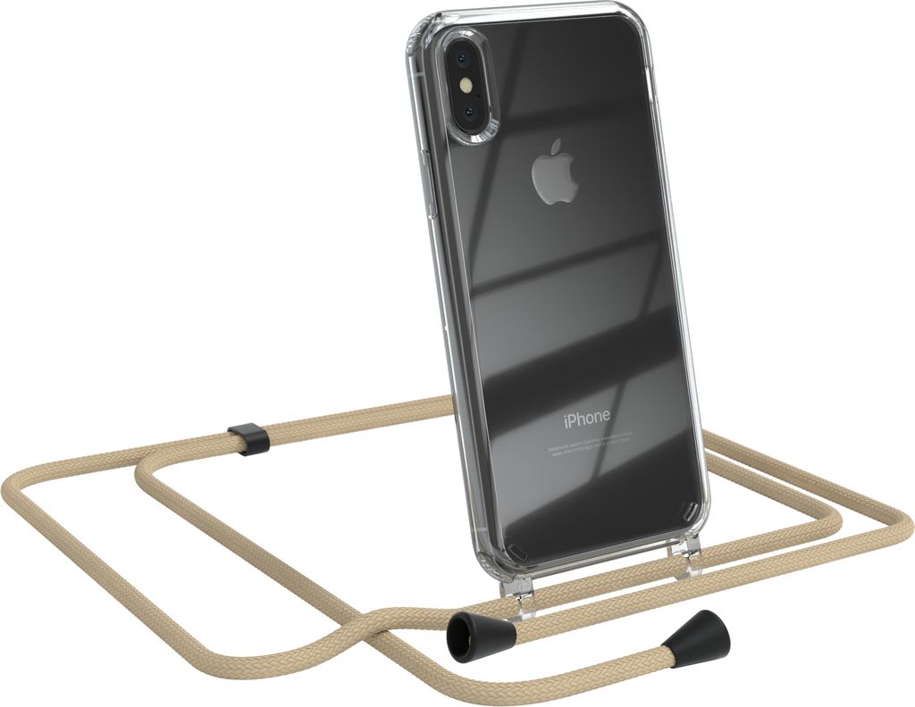 EAZY CASE Handykette kompatibel mit Apple iPhone XS Max, Handyhülle mit Umhängeband, Handykordel, Schutzhülle Clear, Band in Blau
