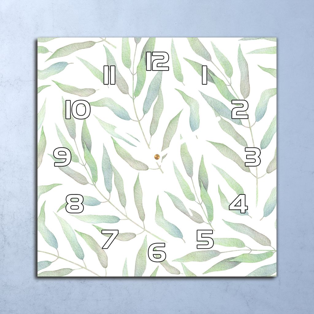 Deko Glasuhr Wanduhr 30x30 Zarte Blätter Quarz Küchenuhr Bürouhr