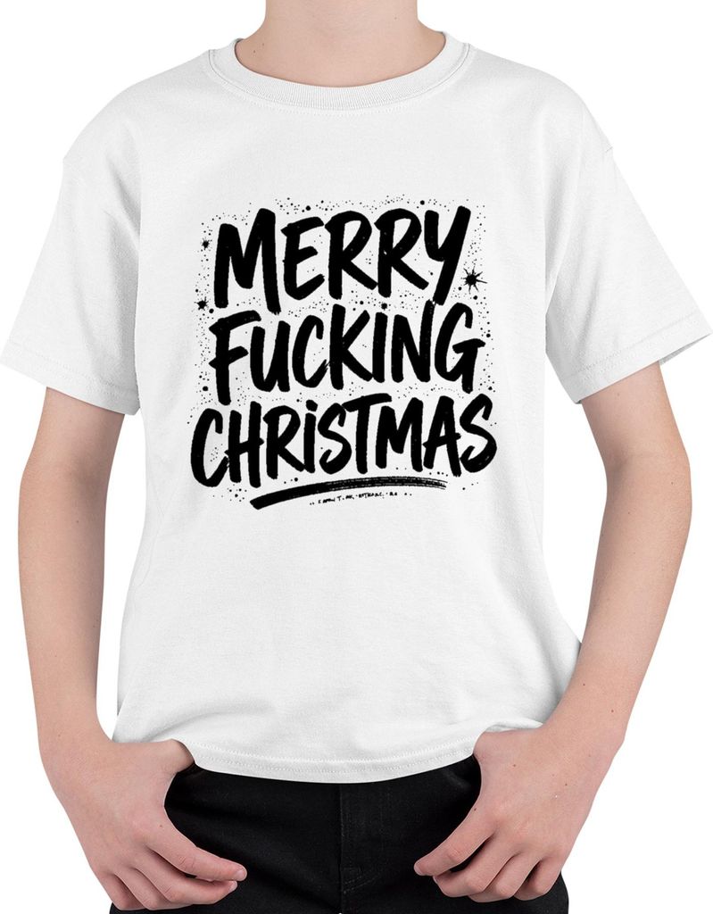 Merry Fucking Christmas Weihnachten frech sarkastisch Geschenk Uni Kinder T-Shirt, Weiß, 128