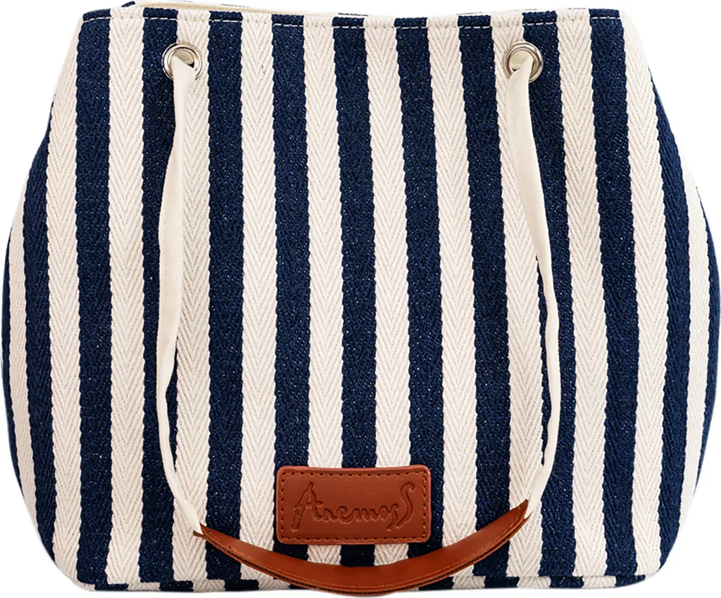 Grand sac de transport bleu marine rayé à grande capacité pour femme