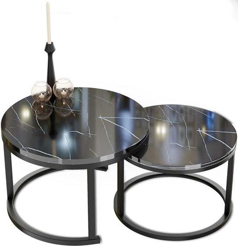 Wohnzimmertisch mit Mandelfunktion, 60x60x45 cm, Stahl, schwarz, 2er Set