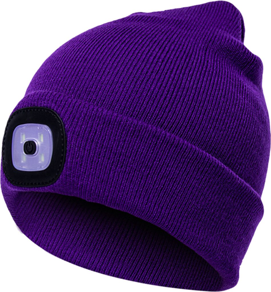 Uni Outdoor Radfahren Wandern Led Licht Strickmütze Winter Elastische Beanie Mütze-Lila
