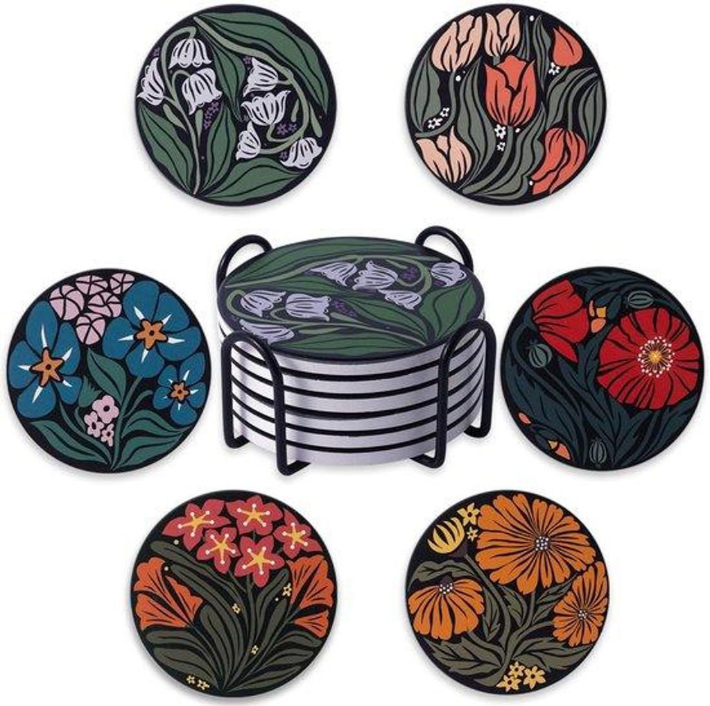 Keramische Salontafelloeffner 6er Set, 10 cm, Blumen-Design
