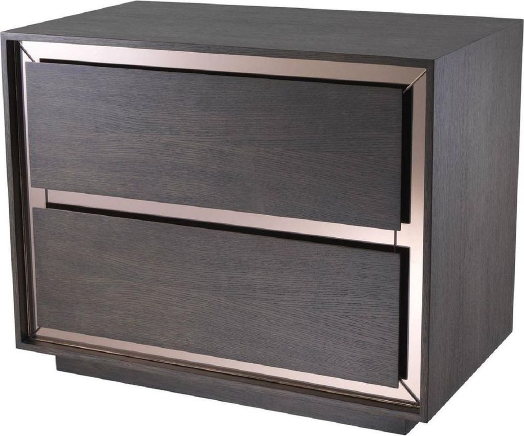 Casa Padrino Luxus Nachttisch Mokka / Bronzefarben 76,5 x 46 x H. 62 cm - Beistelltisch mit 2 Schubladen und Spiegelglas - Luxus Möbel