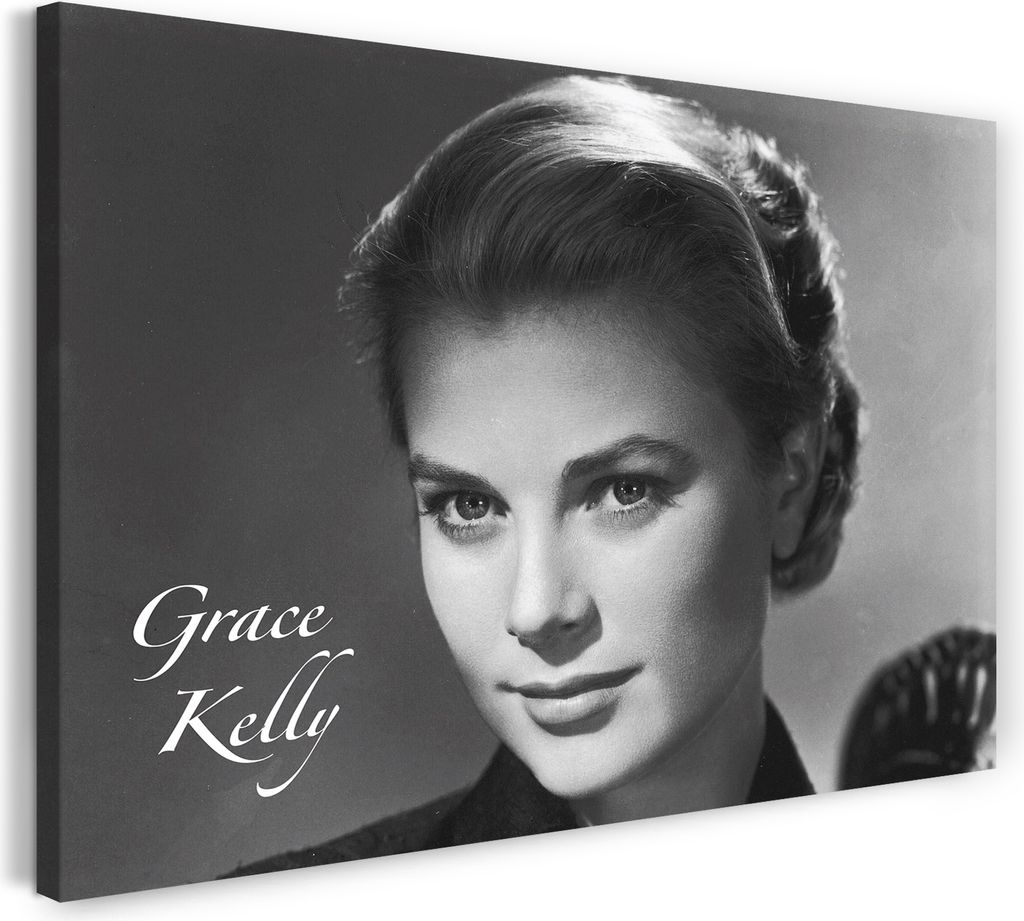 Leinwandbild (100x70cm): Grace Kelly Nahaufnahme Schriftzug unten links, echter Holz-Keilrahmen inkl. Aufhänger, handgefertigt in Deutschland