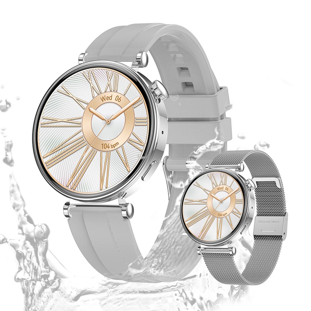 Damen's IP68 Wasserdicht Telefonfunktion Fitness-Tracker Elegant 1,32 Zoll Smartwatch mit AMOLED HD-Touchscreen mit SPO2, Herzfrequenz Fitness uhr