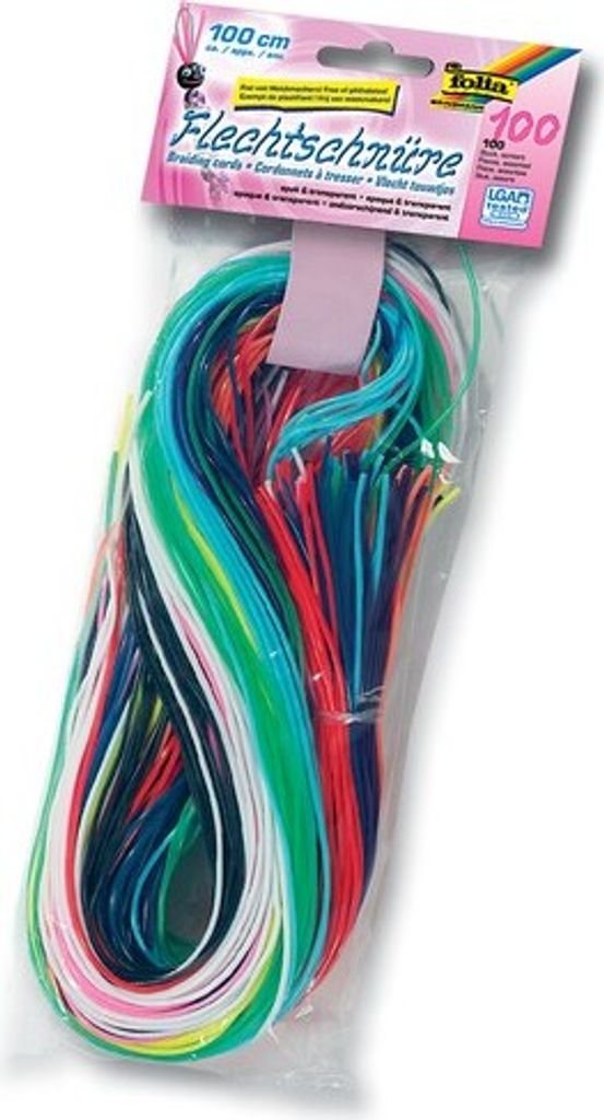 A package of colorful braiding cords.