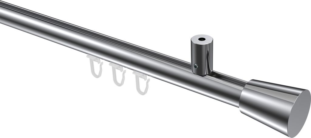 Interdeco Innenlaufstange / Gardinenstange mit Innenlauf Chrom, Typ Sonius Sitra (Konus) Deckenmontage, 20 mm Ø 1-läufig, 160 cm
