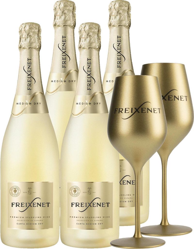 Freixenet Carta Medium Dry & 2 Goldgläser (4x0,75l)