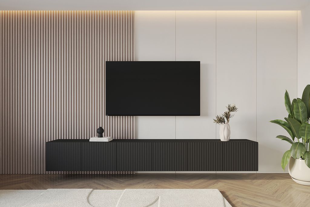 ALTDECOR TV-Schrank NOA-2-W mit Gefrästen Fronten 3x100x40x41 Lowboard hängend, TV Möbel, TV Cabinet, Fernsehtisch, Fernsehschrank, TV Kommode, ...