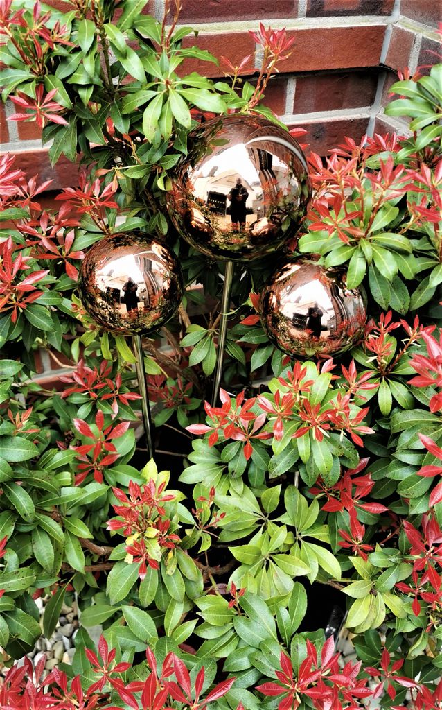 Rosenkugel 3er Set 15-15-10 cm Edelstahl golden rose Produktbild 