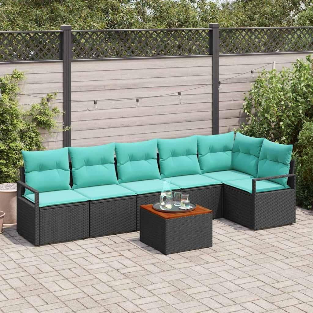 CLORIS Gartensofa-set mit Kissen 7 pcs Schwarz Poly-Rattan - Gartenmöbelgarnituren CC73