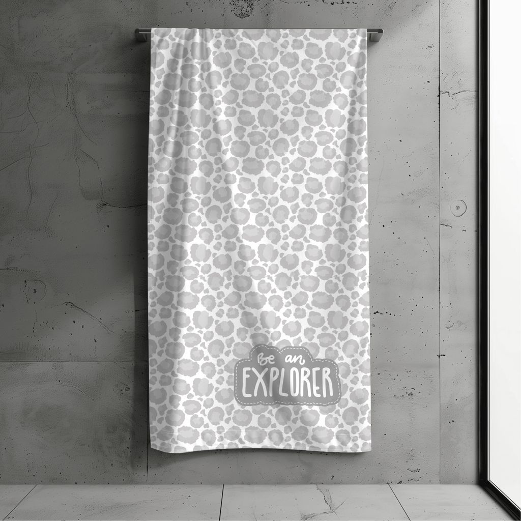 Badetuch, Strandtuch XXL, Kollektion "FERNWEH", Leo Grau 100x200 cm, Leoparden-Design, Baumwolle & Mikrofaser Mix, Schnelltrocknend