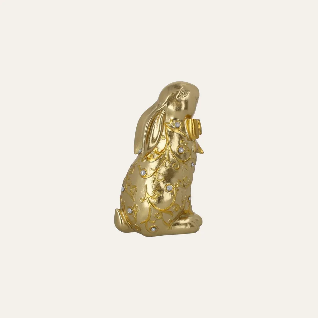 Statuette lapin doré en résine objet déco chic pour salon hauteur 14cm