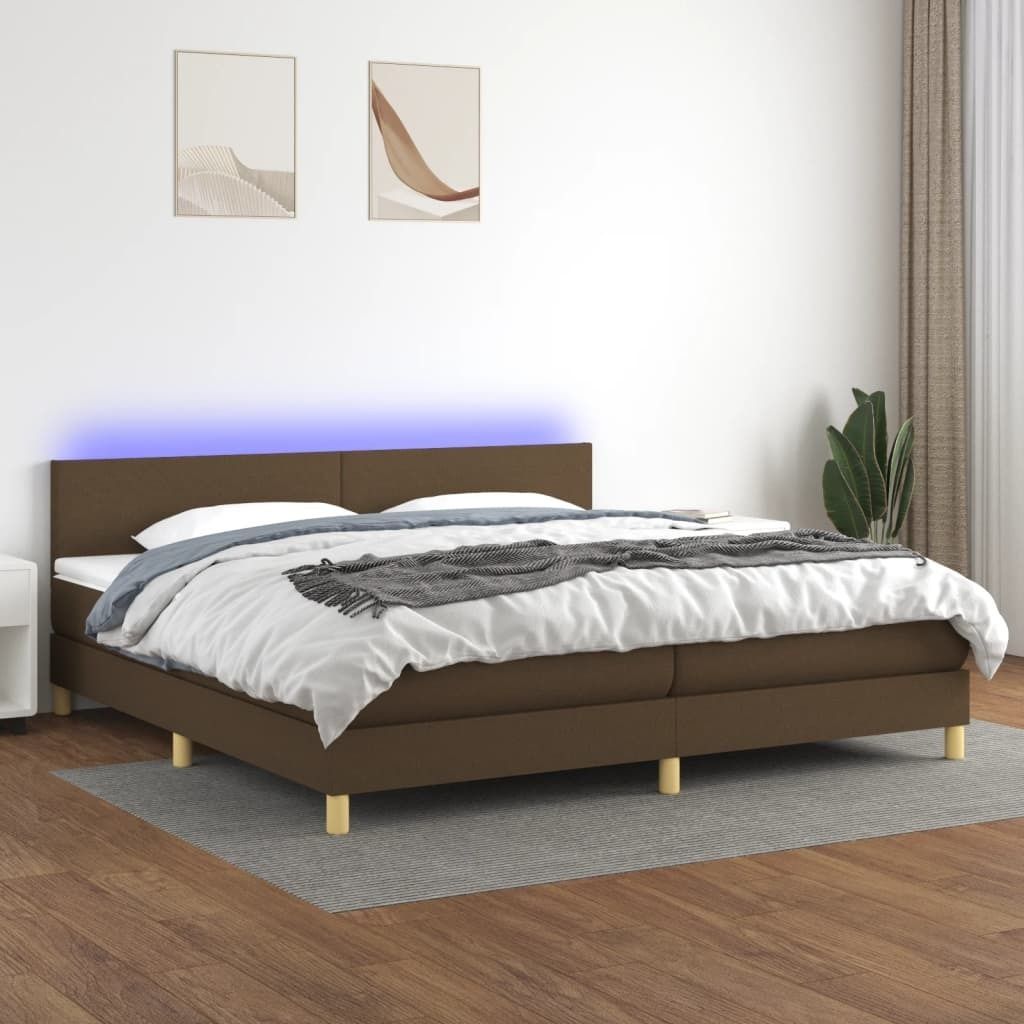 Design Möbel Boxspringbett mit Matratze & LED Dunkelbraun 200x200 cm Stoff - 2024 Neu
