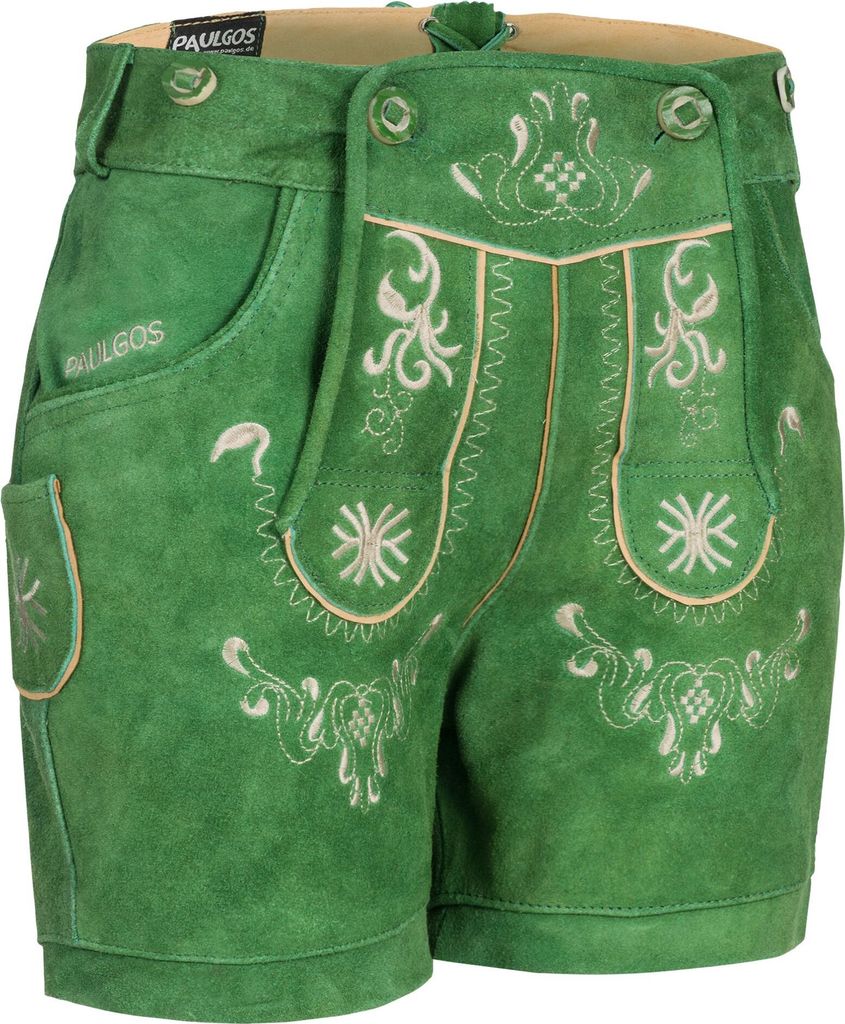 PAULGOS Damen Trachten Lederhose + Träger, Echtes Leder, Kurz in 8 Farben Gr. 34-50 M3
