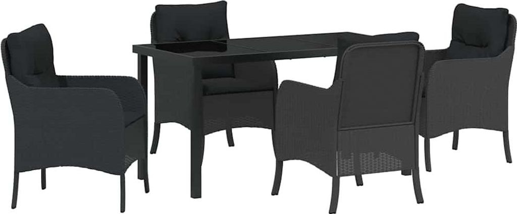 "WINTER SALE" Garten Essgruppe - elegantes Design - Sitzgruppe/Tisch+ Stuhl - mit Kissen 5 pcs Schwarz Poly-Rattan - Terassenmöbel NeuMöbel621819