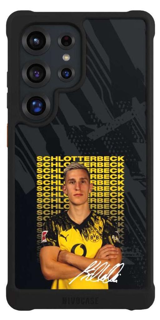 NIVOCASE Hülle für Samsung Galaxy S25 Ultra Stoßfeste Handyhülle NIVOmax Case Schwarz BVB Borussia Dortmund Nico Schlotterbeck