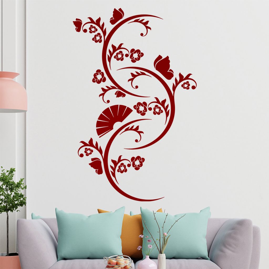 Falter Schmetterling Blüte Wandtattoo in 6 Größen - Wandaufkleber Wall Sticker - Dekoration, Küche, Wohnzimmer, Schlafzimmer, Badezimmer