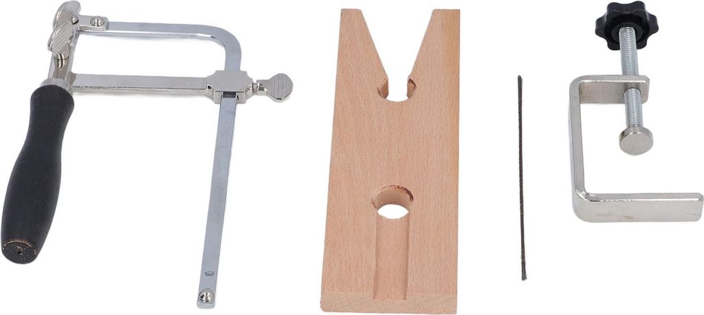 3-in-1-Schmucksäge-Set mit V-Nut-Klemme, verstellbarem Sägebogen und 12 Sägeblättern zum Schneiden von Metall, Holz und Wachs