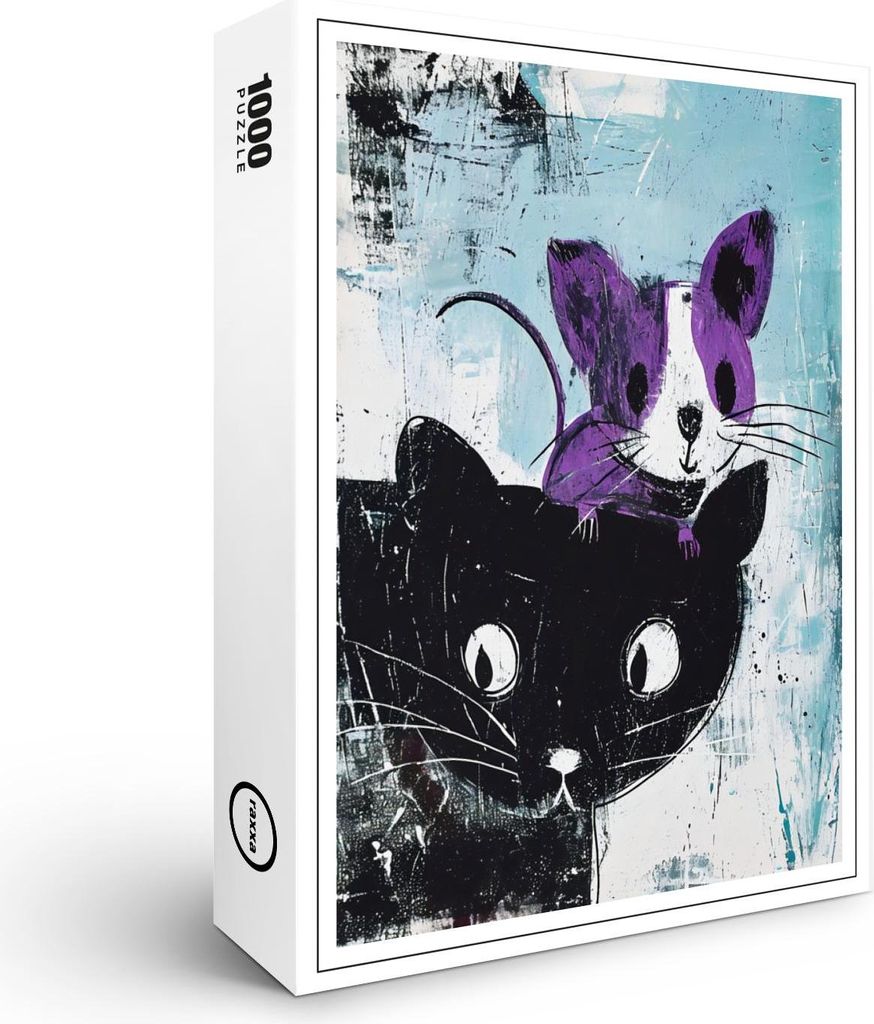 raxxa Premium-Puzzle "Black Cat with Purple Mouse on Head", 1000 Teile