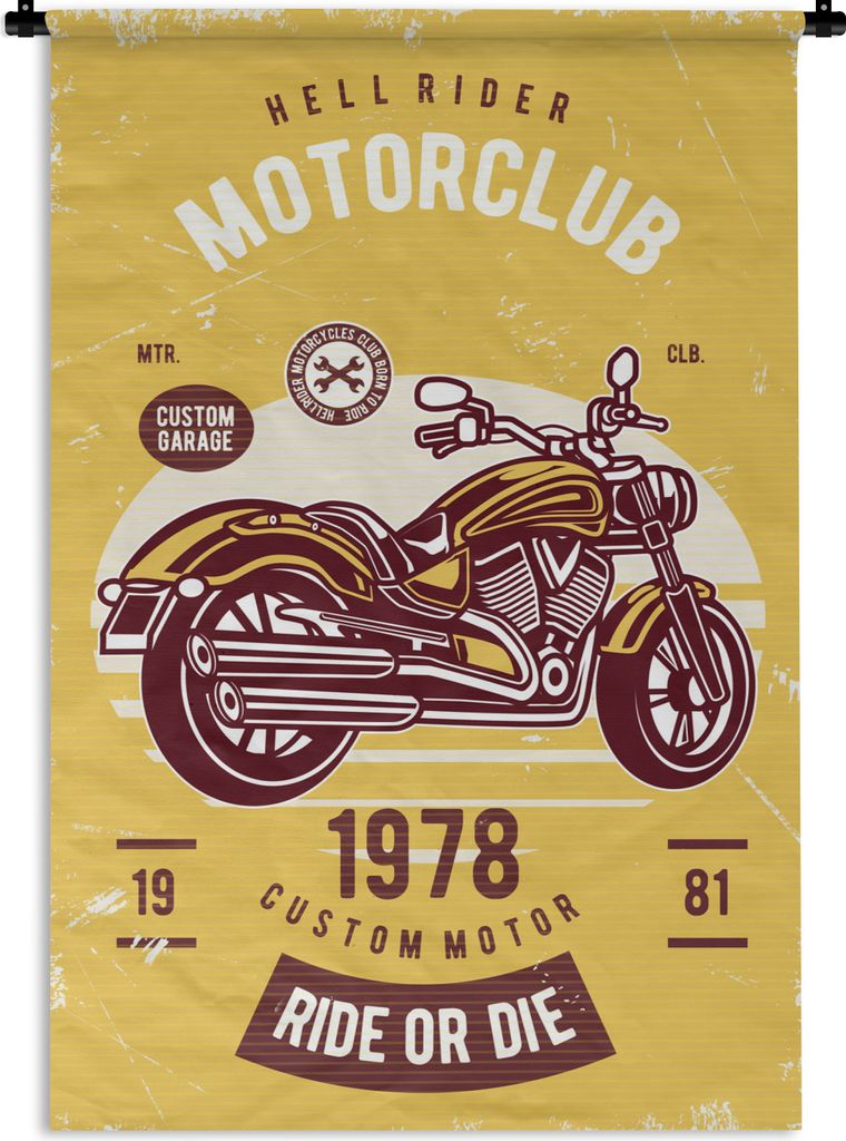 MuchoWow Wandteppich Wandbehang Motorrad - Vintage - Zeichnung - Zitat 120x180 cm Tapisserie Dekoration Wandtuch - Schlafzimmer - Dekorationen f...