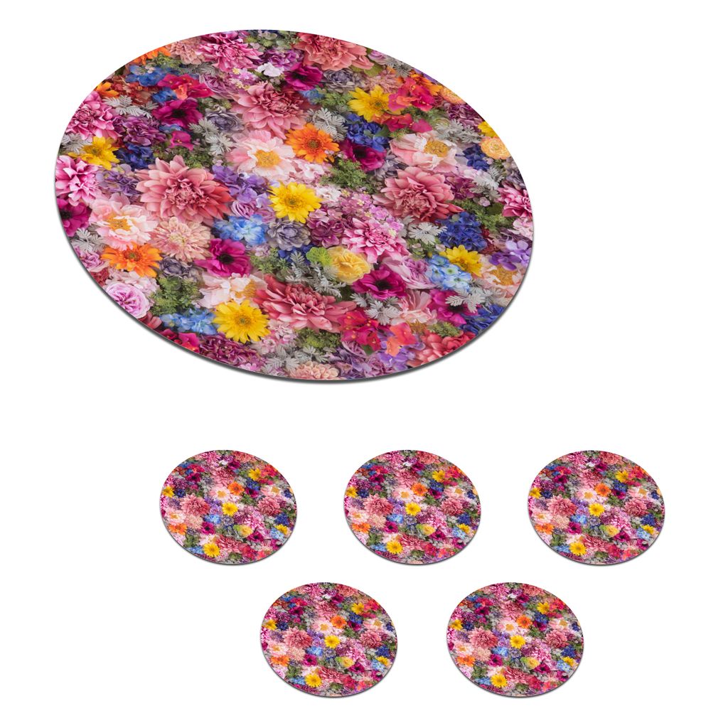 KitchenYeah Glasuntersetzer Rund 6er Set Blumen - Farben - Collage 10x10 cm Untersetzer für Gläser - Getränkeuntersetzer - Tischplattenschutz ...