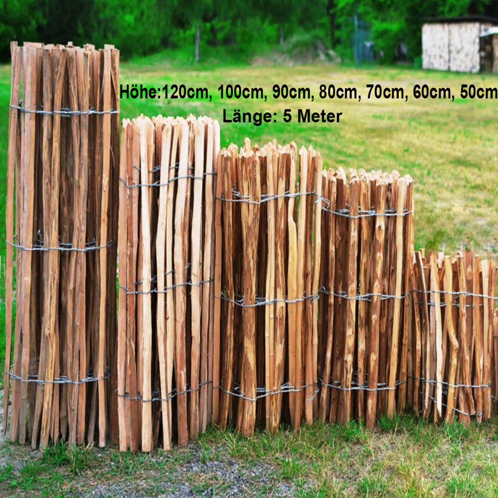 Staketenzaun Gartenzaun Zaunlatte Holzzaun Haselnussholz Bauernzaun Zaun 5m Höhe: 100 cm, Lattenabstand: 3-4 cm