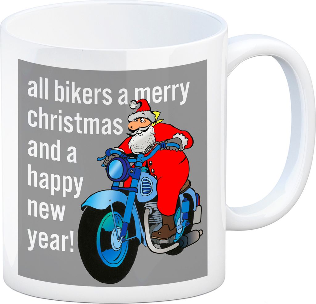 Weihnachten Biker Kaffeebecher mit Weihnachtsmann auf Produktbild 
