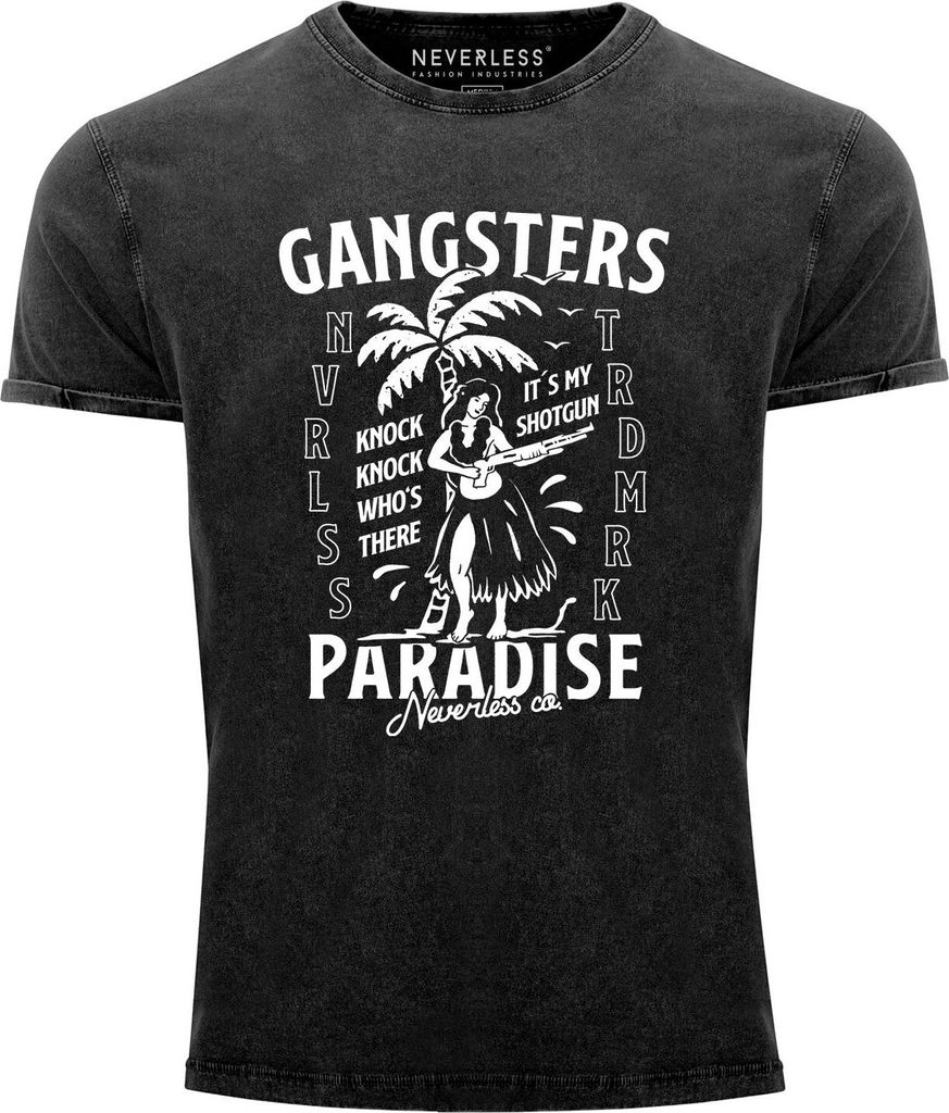 Herren Vintage Shirt Gangsters Paradise Printshirt T-Shirt Rapper Rap Used Look Slim Fit Neverless schwarz XL
