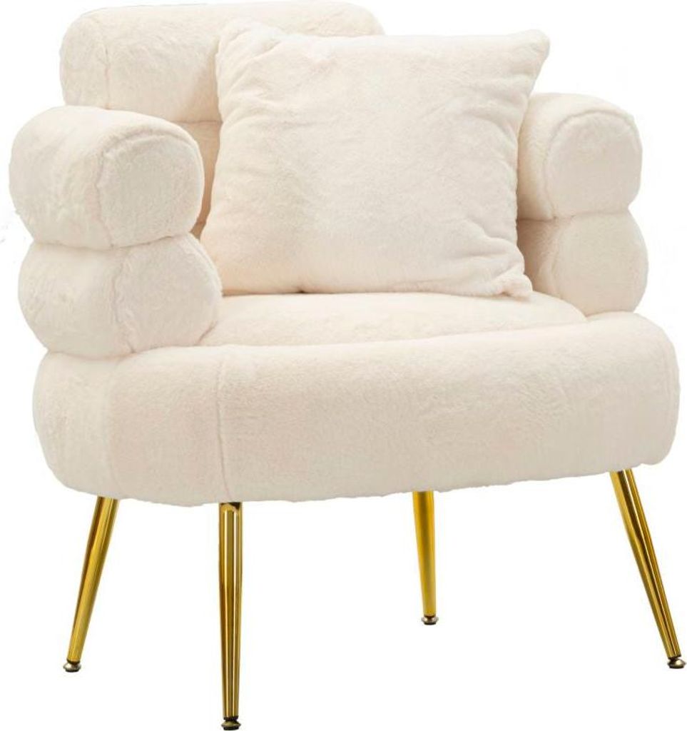 Sessel aus goldenem Metall und weißem Stoff mit Kissen 78x68x85 cm