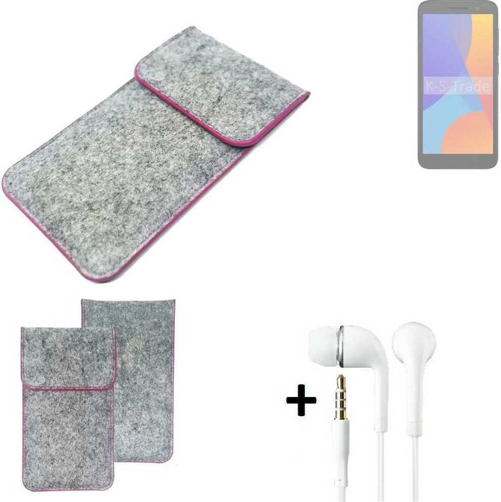K-S-Trade Handy Schutz Hülle kompatibel mit Alcatel 1 (2021) Schutzhülle Handyhülle Filztasche Pouch Tasche Case Sleeve Filzhülle hellgrau pinker