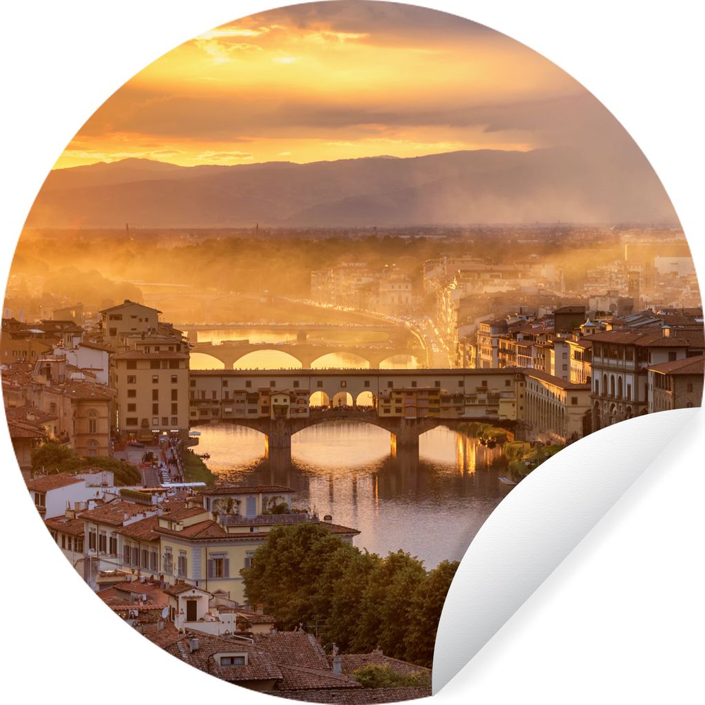 MuchoWow Runde Wandtattoo - Wandsticker Tapete Aufkleber Italien - Nebel - Sonnenaufgang - Florenz Ø 80 cm Selbstklebend und Repositionierbar - ...