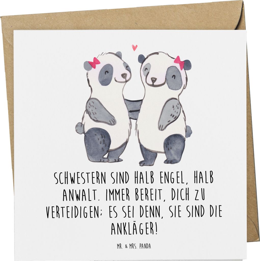 Mr. & Mrs. Panda faltkarte Schwesternwunder - Weiß - Geschenk, anlasskarte, doppelkarte, familienbeziehung, Grußkarte, liebe unter geschwistern, ...