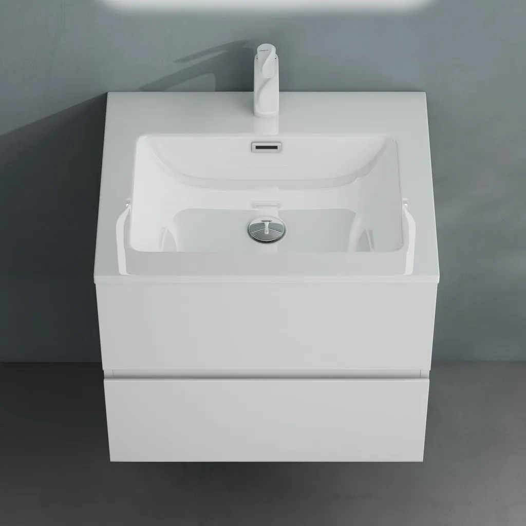 Meuble Vasque Salle de Bain Suspendu avec Lavabo en Solid Surface 60cm